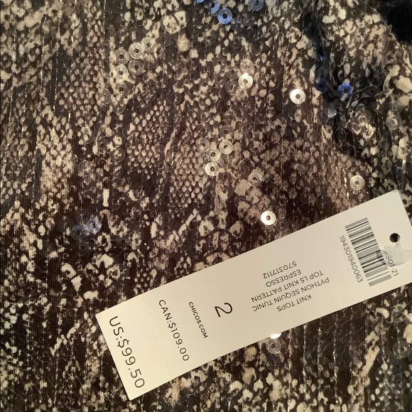 Chicos Python Print Sequin Top NWT - Picture 3 of 3
